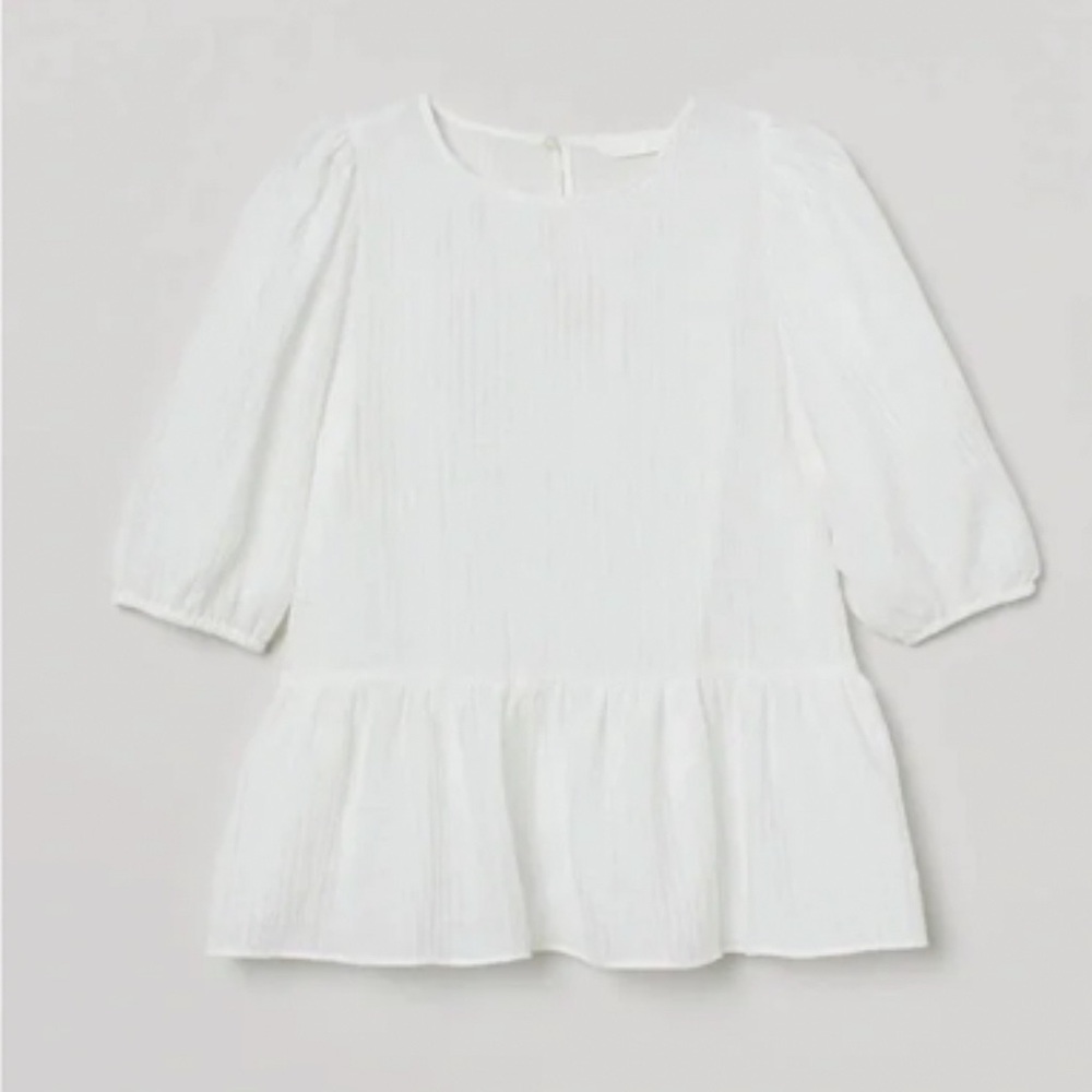 H&M white crinkle crepe peplum top XS